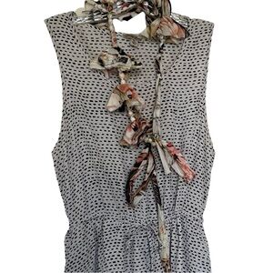 Lucky Brand Sleeveless Maxi Dress Women's White Black Dot Print Tie Waist Sz XL